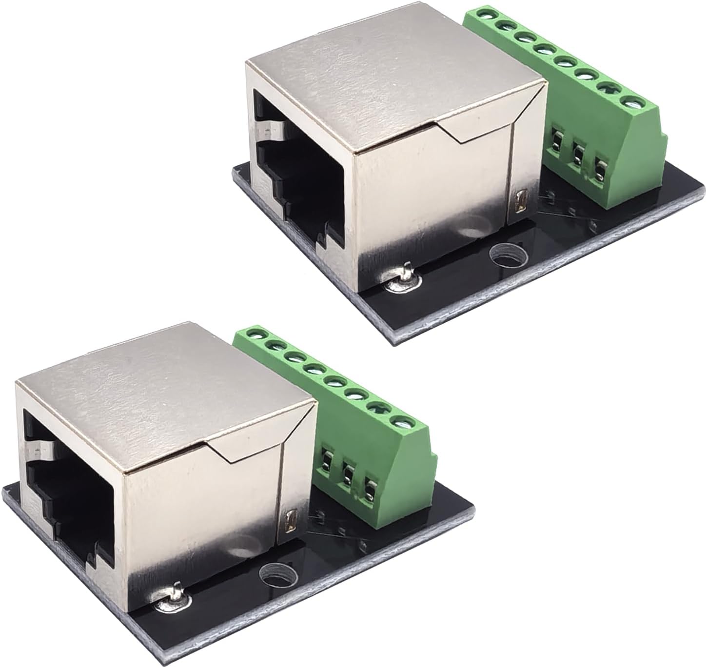2 unids RJ45 8Pin Ethernet Dual Hembra Terminal Breakout Board,0.100 in Pitch Tornillo Conector Junta Blindada Adaptador Terminal de Red