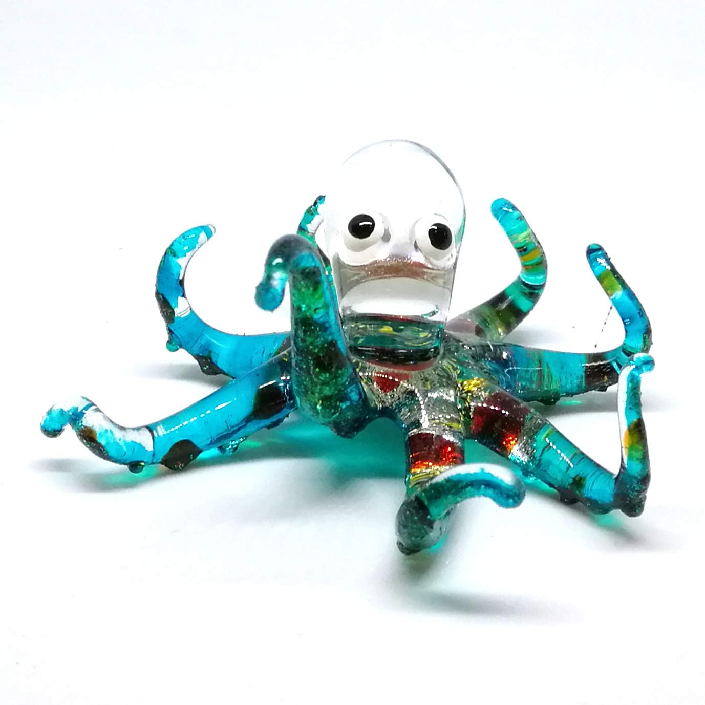 ZOOCRAFT Figura decorativa de cristal de pulpo de mar, decoración de regalo, en miniatura, soplado a mano, estilo costero azul, coleccionable para