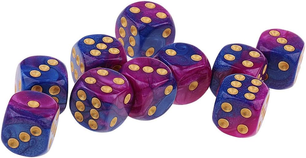 10 dados poliédricos D6 de 0.632 pulgadas de acrílico para juegos de mesa RPG MTG DND (morado y azul)