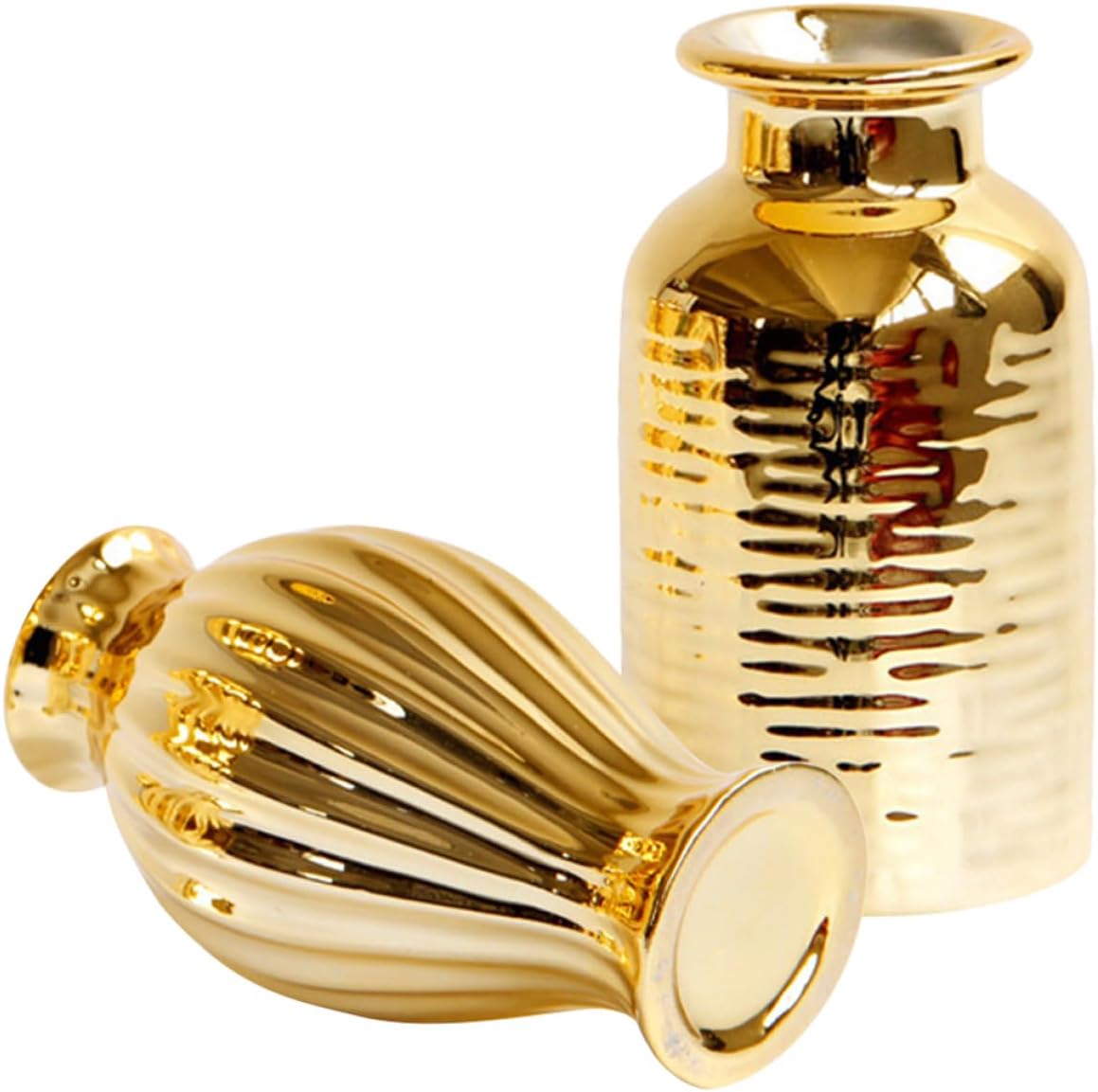 NOLITOY Jarrón pequeño chapado en oro, 10 piezas, jarrón de flores geométricas secas, florero de cristal dorado, jarrón de vidrio dorado, jarrones