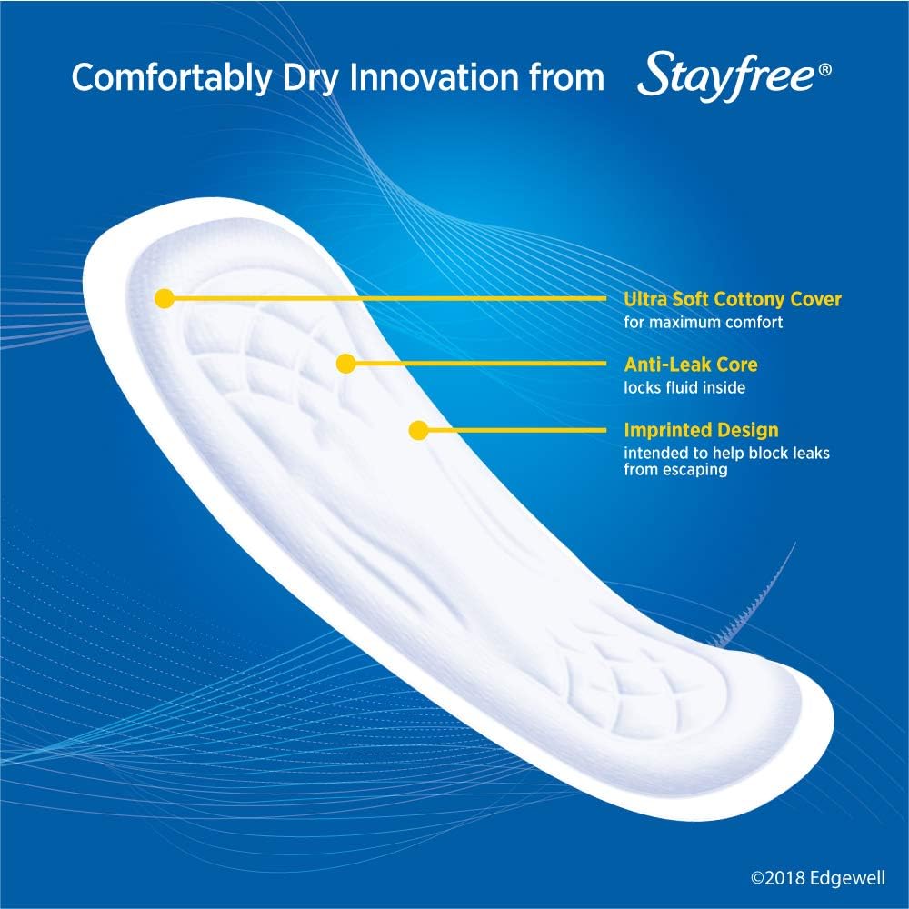 Stayfree Maxi Super Long Wingless – Almohadillas de protección y absorción fiables para mujeres, 48 unidades (paquete de 3)