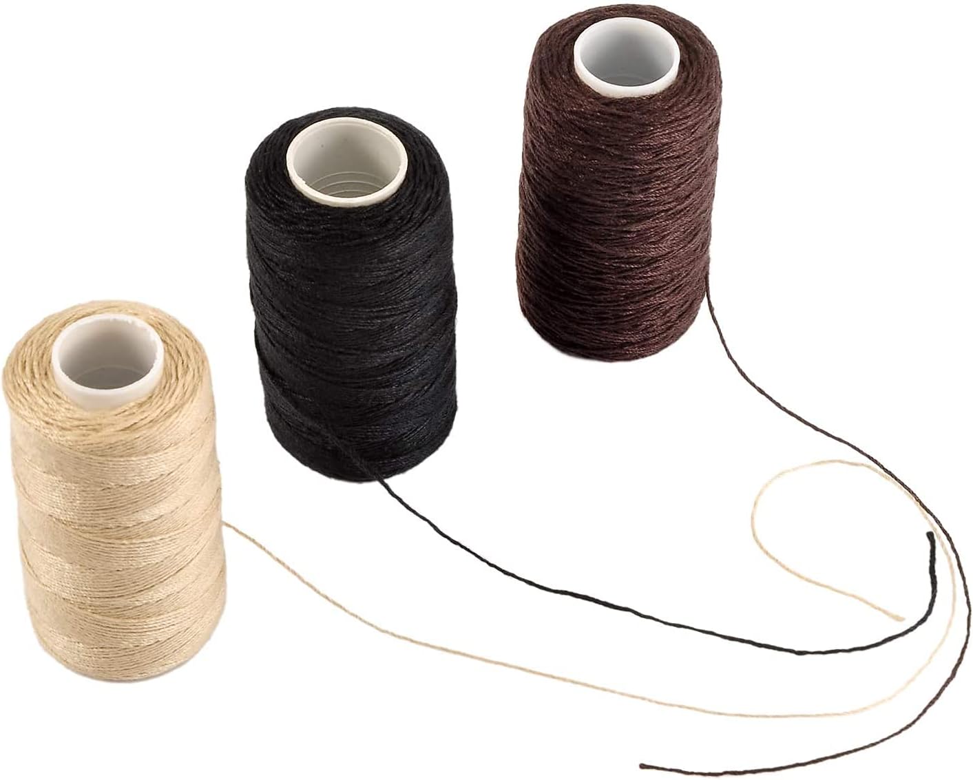 3 rollos de hilo de coser de algodón, hilo de tejer para hacer peluca, extensión de cabello, hilo de trama de peluquería, hilo negro, marrón, beige,