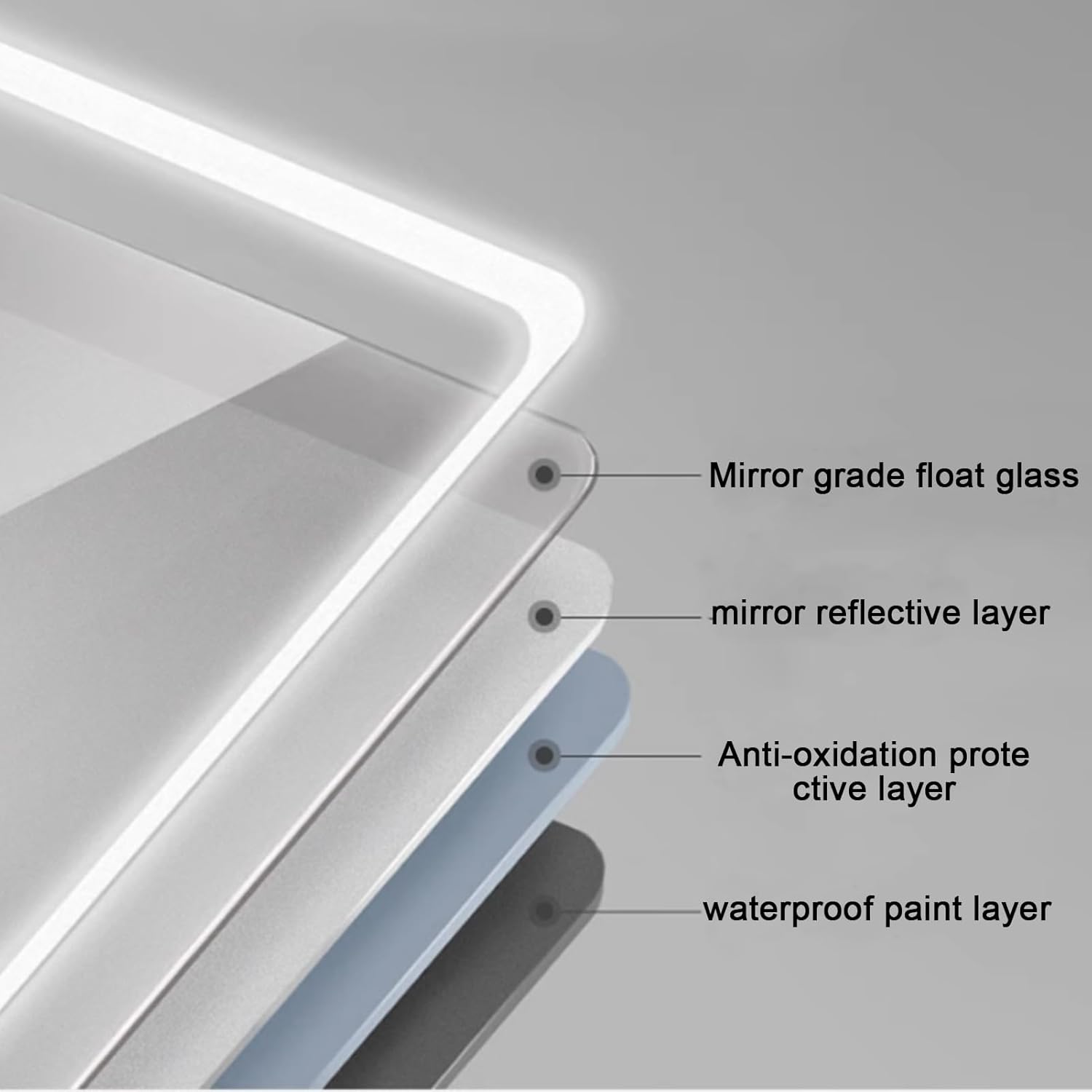 Espejo de baño LED, espejo de pared ovalado sin marco, espejo de tocador con tacto demister, espejo LED iluminado, un solo toque, botón doble
