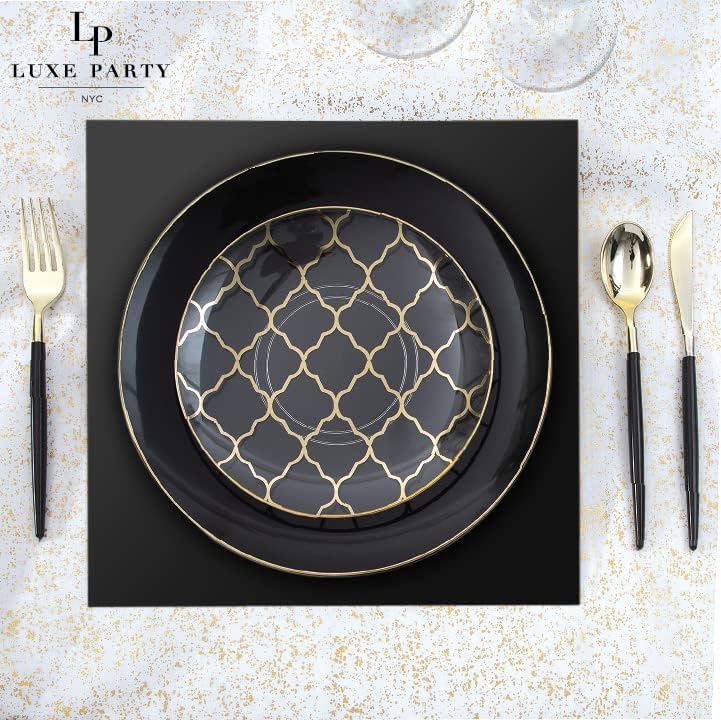 LUXE PARTY Paquete de 12 placas de carga de espejo cuadrado  Ligero  Vajilla decorativa  Cena  Boda  Eventos  Configuración de mesa  Negro