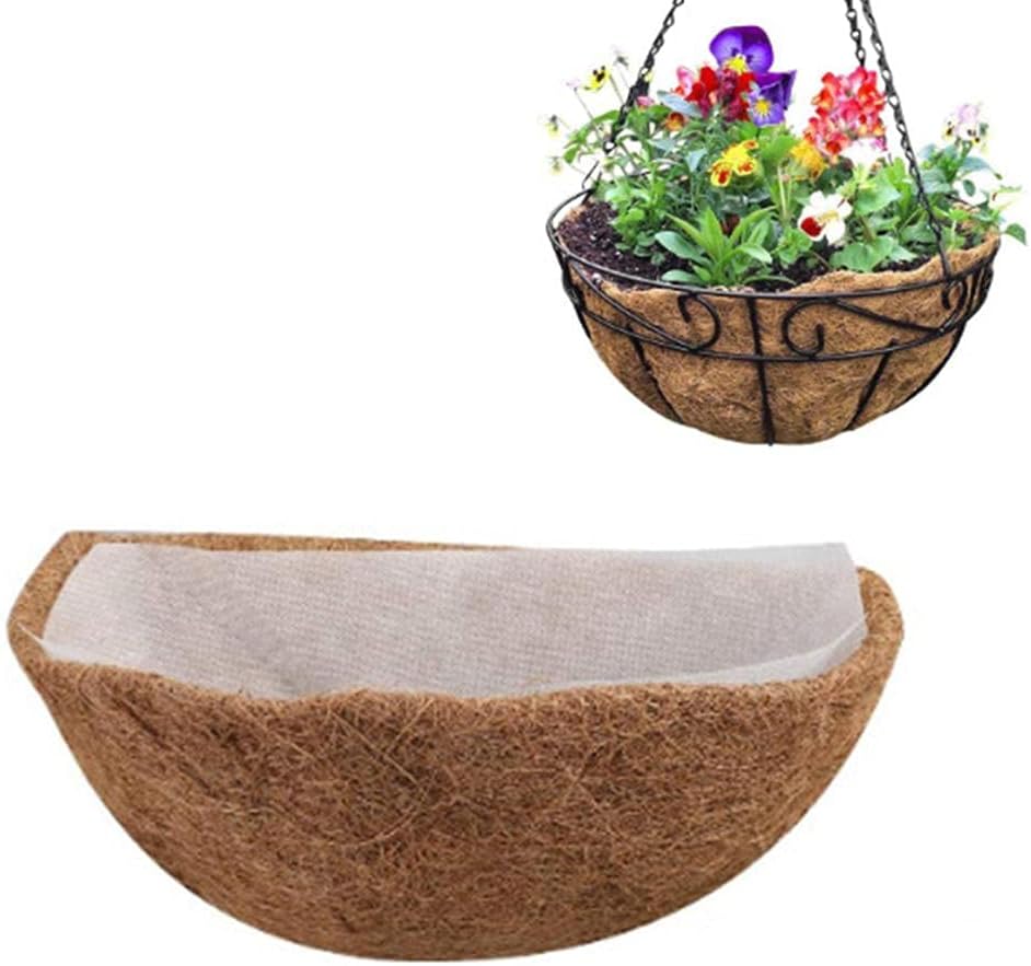 2 piezas de cestas colgantes de coco para maceta, tapete de cesta de flores, semicírculo de fibra de coco de repuesto para maceta de jardín