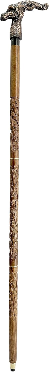 Bastón de latón antiguo con mango marrón dragón de latón macizo, bastón para caminar para ancianos, bastón náutico de madera unisex