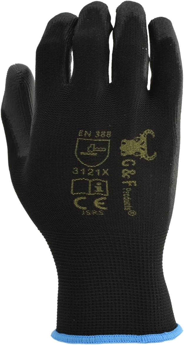 12 pares de guantes de trabajo para hombre, guantes de agarre ligeros para el trabajo, disponibles en 4 tamaños, guantes recubiertos de goma de