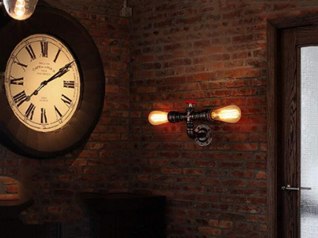 BYSUN Aplique de pared Steampunk industrial retro, 2 luces de metal estilo tubo de agua montado lámpara lámpara luminaria, E26 Industrial Vintage