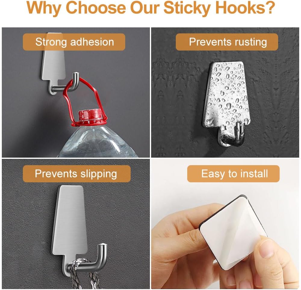 Ganchos de pared para colgar, ganchos para toallas de baño, gancho de acero inoxidable resistente al agua, ganchos modernos (gancho de pino, 8