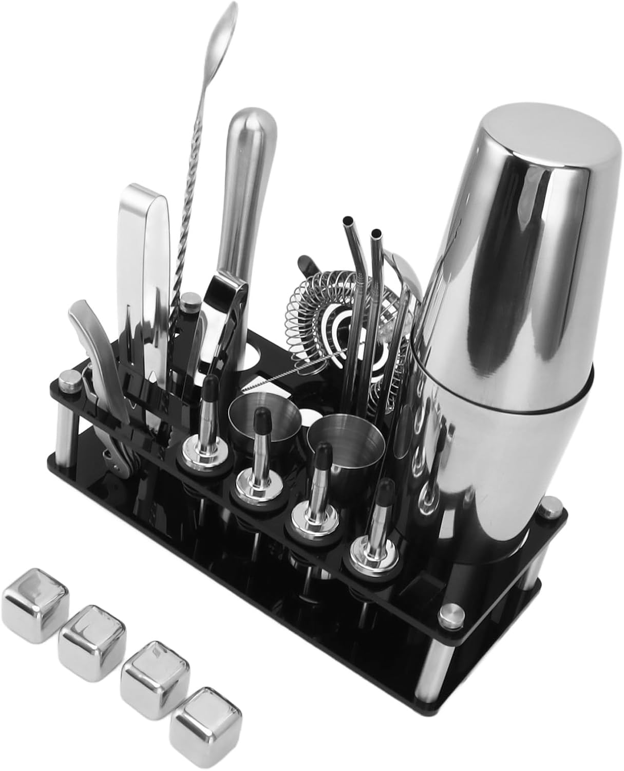 Kit de barman de acero, juego de coctelera de 23 piezas con acrílico, mezcla de grado profesional para bar y fiesta