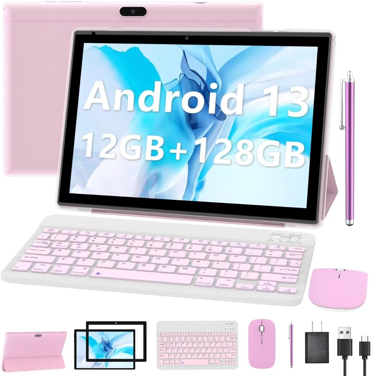 Tablet Android 13 de 10 pulgadas, 2024 más reciente 12 GB de RAM+128 GB ROM1 TB tabletas expandibles PC, tabletas 2 en 1 con teclado, pantalla HD de