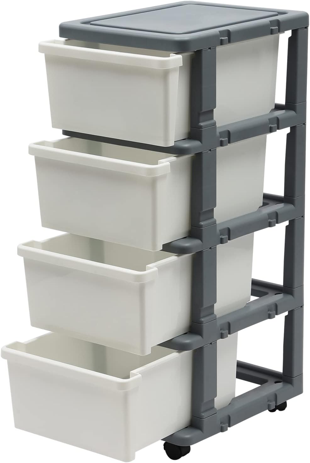 Carrito de almacenamiento de plástico con 4 cajones, carrito de almacenamiento de plástico rodante, carrito de almacenamiento con ruedas para