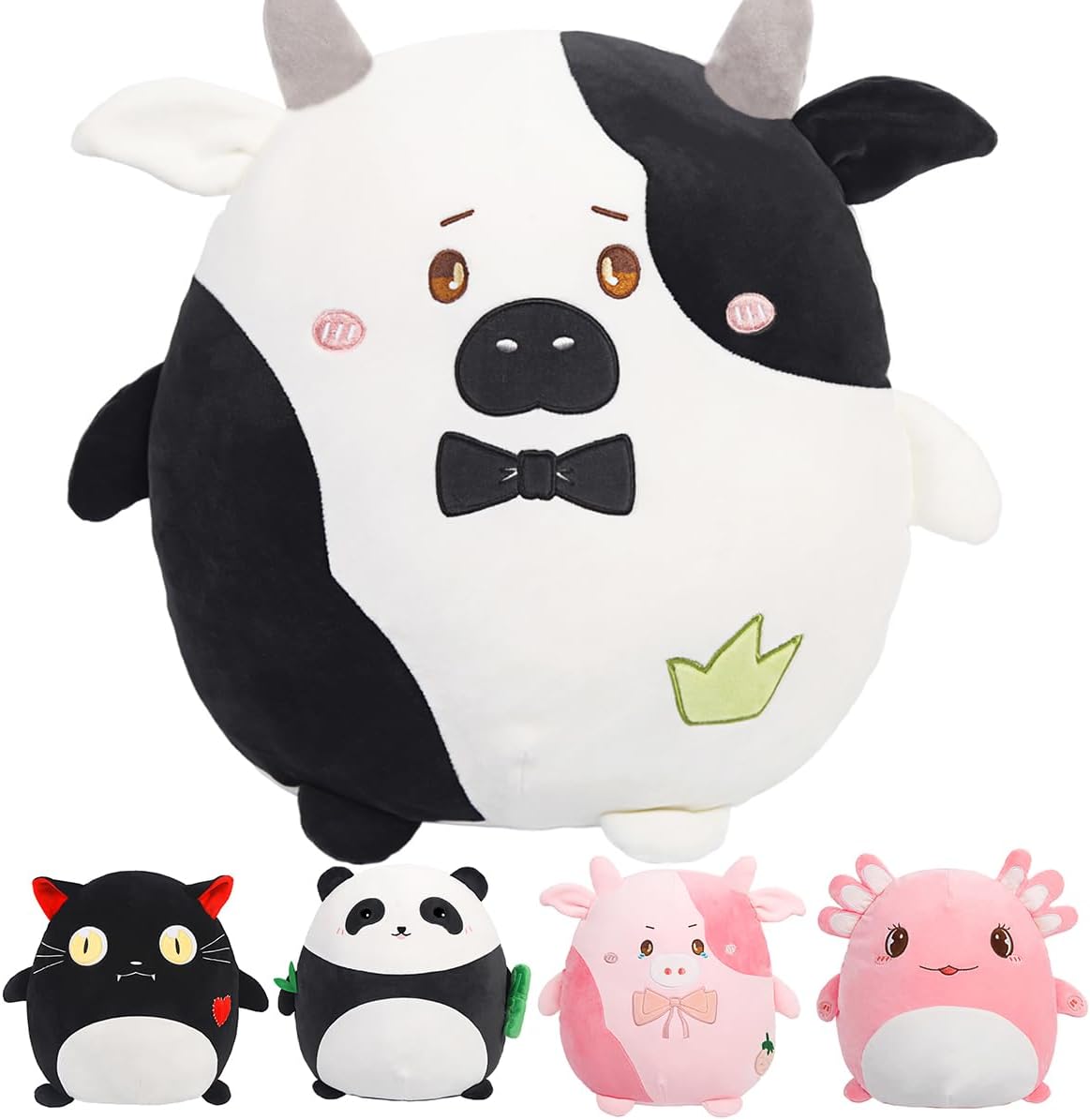 ARELUX Almohada suave de peluche de anime de vaca blanca y negra de 18 pulgadas, lindo juguete de peluche kawaii, decoración de habitación,
