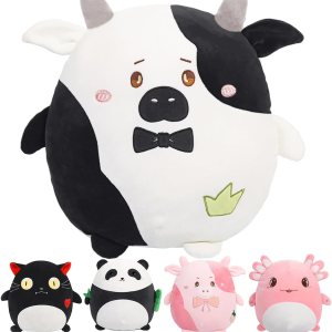 ARELUX Almohada suave de peluche de anime de vaca blanca y negra de 18 pulgadas, lindo juguete de peluche kawaii, decoración de habitación, ARELUX Almohada suave de peluche de anime de vaca blanca y negra de 18 pulgadas, lindo juguete de peluche kawaii, decoración de habitación,