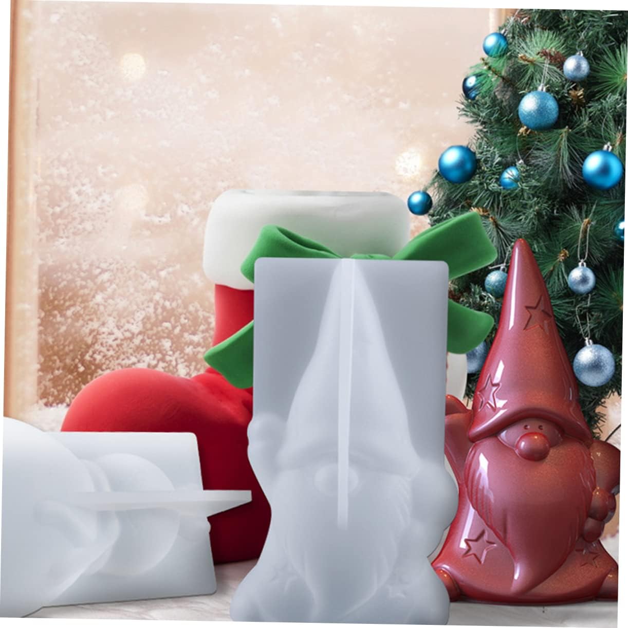 TEHAUX 6 Pcs Christmas Stencils Christmas Craft Santa Candle Christmas Cake Silicone Resin Casting Santa Soap Christmas Decor Tabletop Ornament Mold