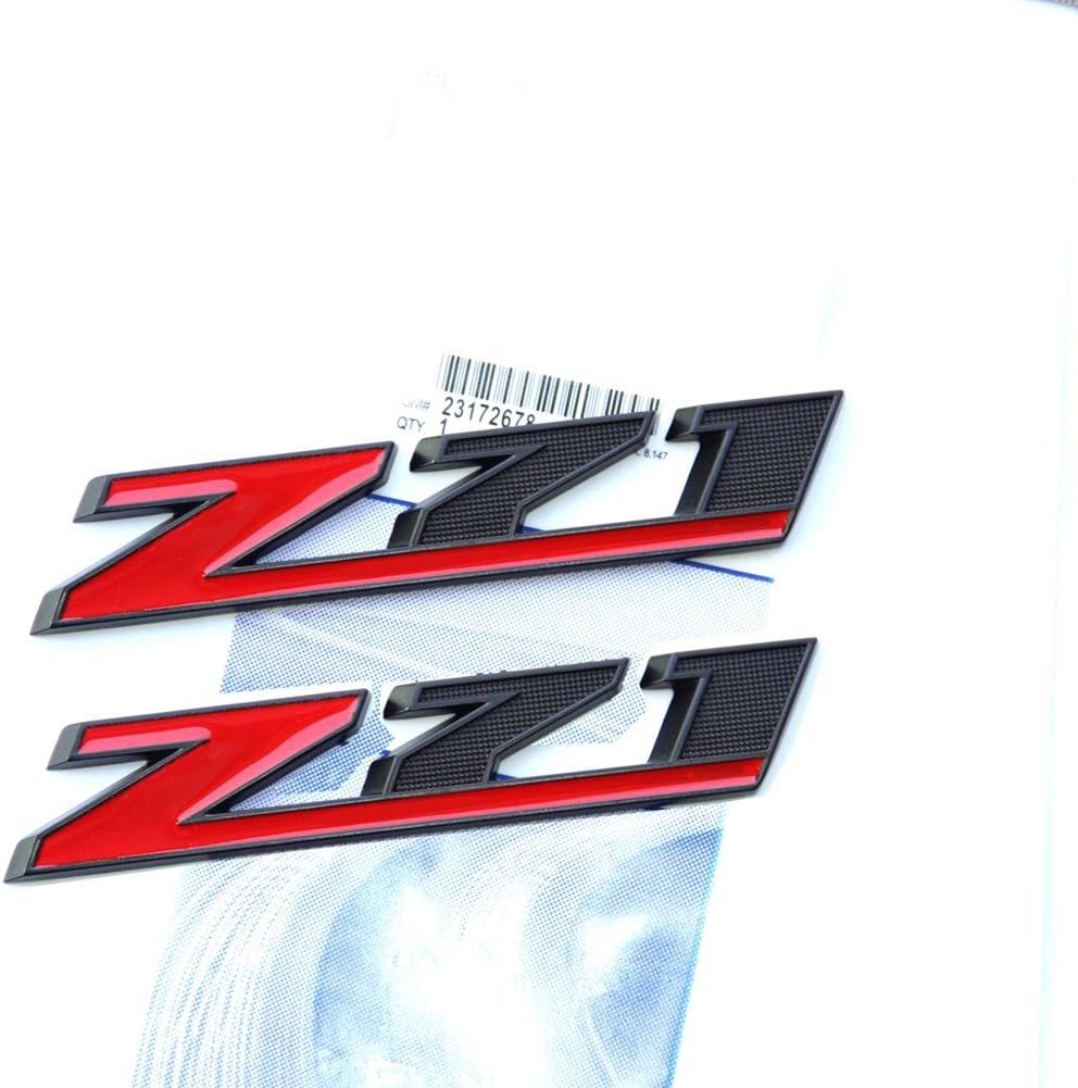2pack OEM Z71 Emblem Badges 3D Compatible with Silverado 1500 2500Hd Sierra Tahoe Suburban (Matte Black red)