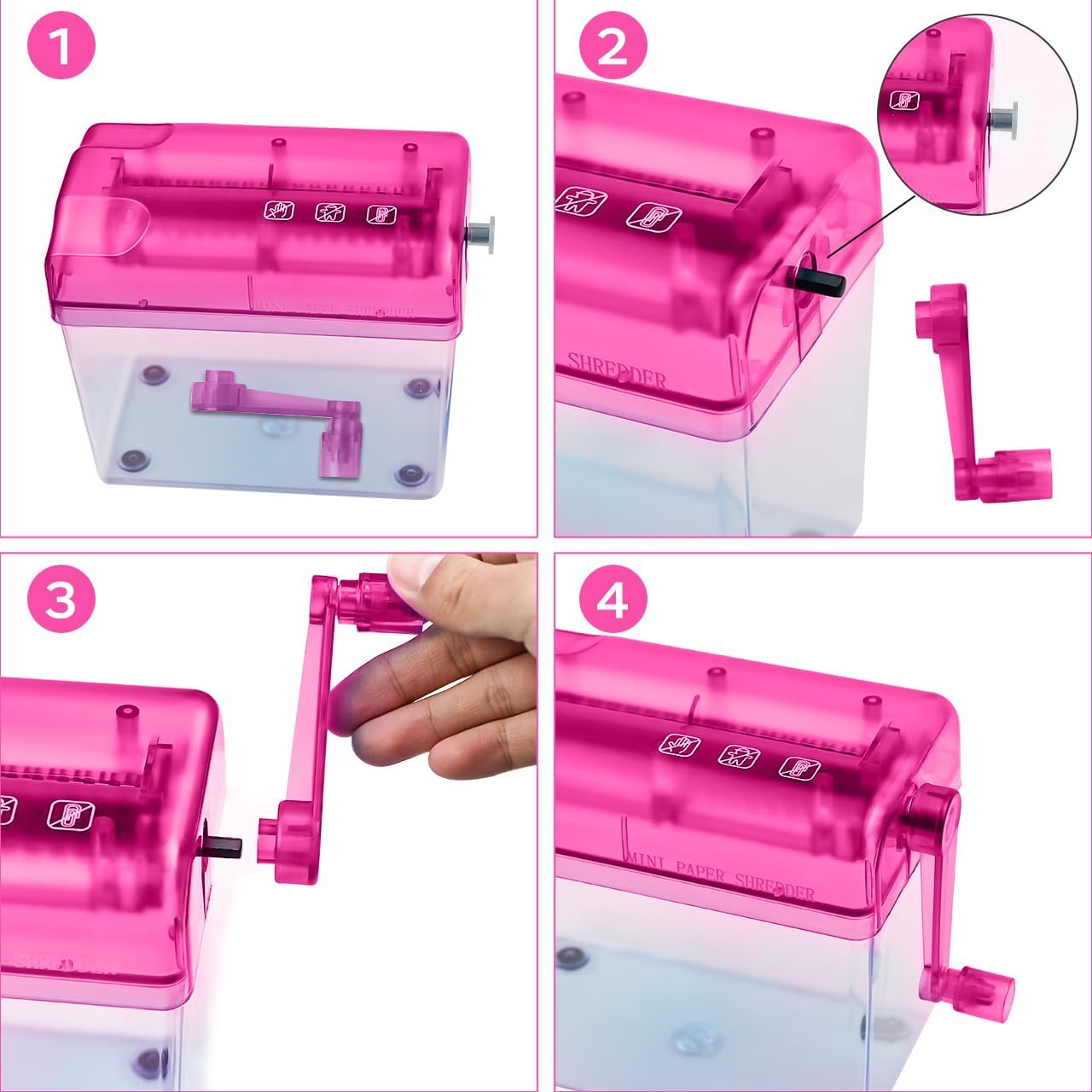 JIKIOU Mini trituradora de mano Trituradora de papel portátil Trituradora manual Documentos Herramienta de corte de papel para oficina en casa