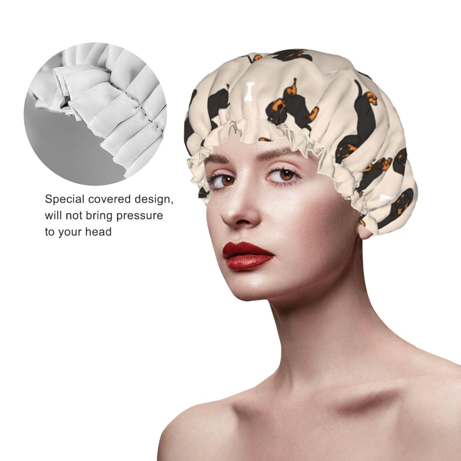 Gorro de ducha para mujer, bonito gorro para cabello rizado, compatible con Wiener Dog Doxie Dachshund Weiner, perros y mascotas, gorro de baño