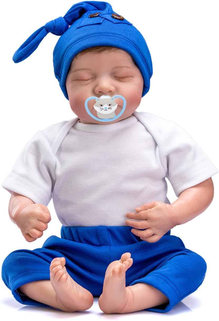 Wamdoll Muñeca Reborn Reborn de 19 pulgadas y 19.3 in, cuerpo de tela suave, realista, tono de piel 3D flexible con venas, pestañas arraigadas,