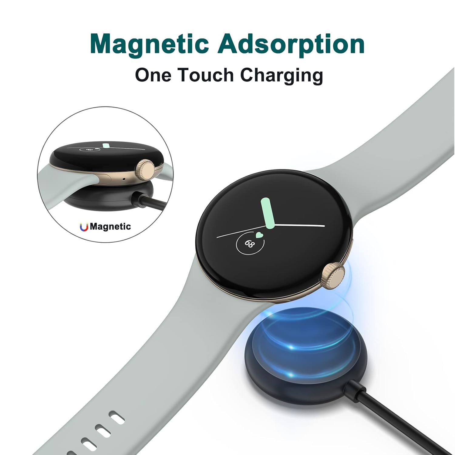 Meliya Cable de carga para cargador de Google Pixel Watch, cargador rápido magnético de repuesto USB tipo C compatible con el cable de carga de
