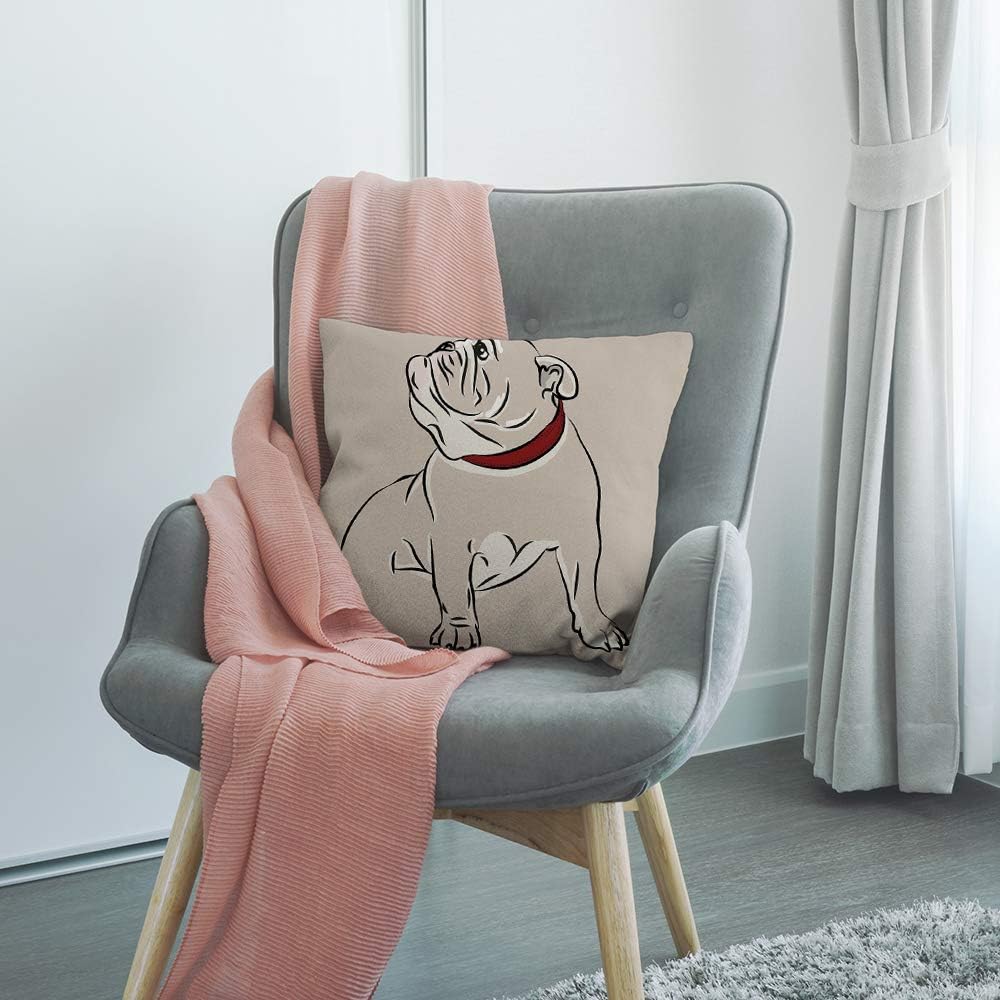 HGOD DESIGNS Funda de cojín para perro, imagen vectorial del Bulldog Inglés de algodón y lino, fundas de almohada decorativas, funda de almohada