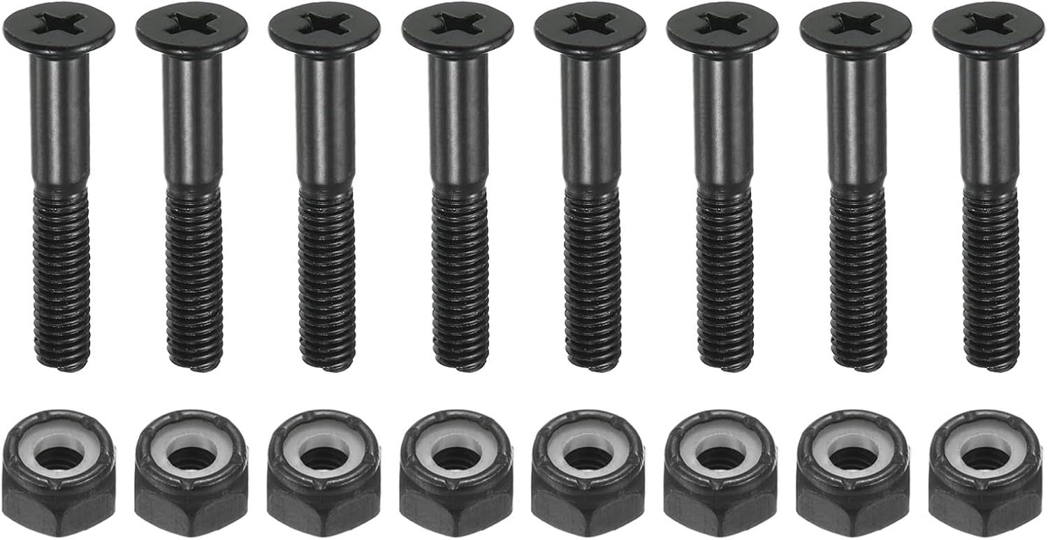 PATIKIL Kit de herramientas para monopatín, tornillos de montaje de 1.22 pulgadas, juego de tuercas para Longboard Cruiser, color negro