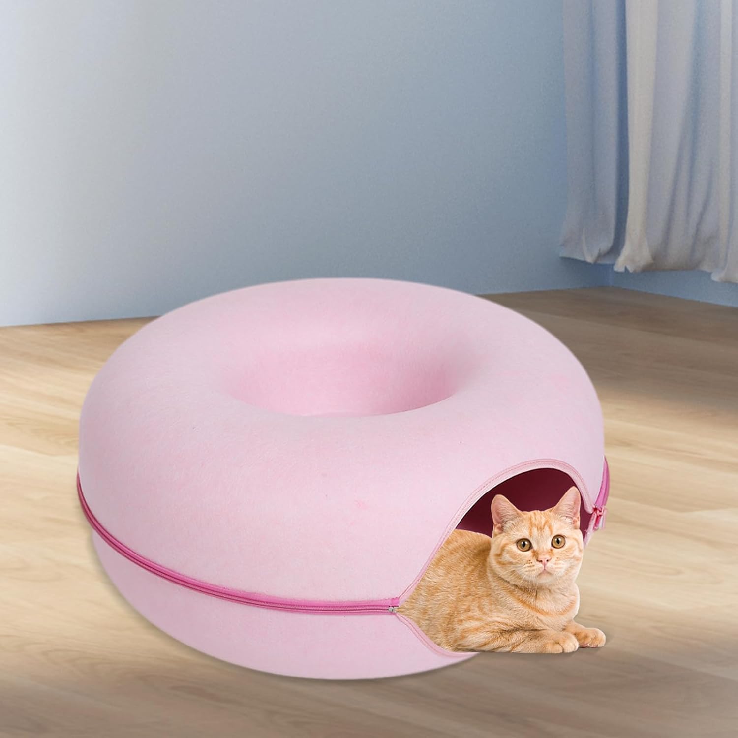 Cama de túnel para gatos, nido para gatos disponible en las cuatro estaciones, juguete de tubo de fieltro redondo desmontable con agujero para