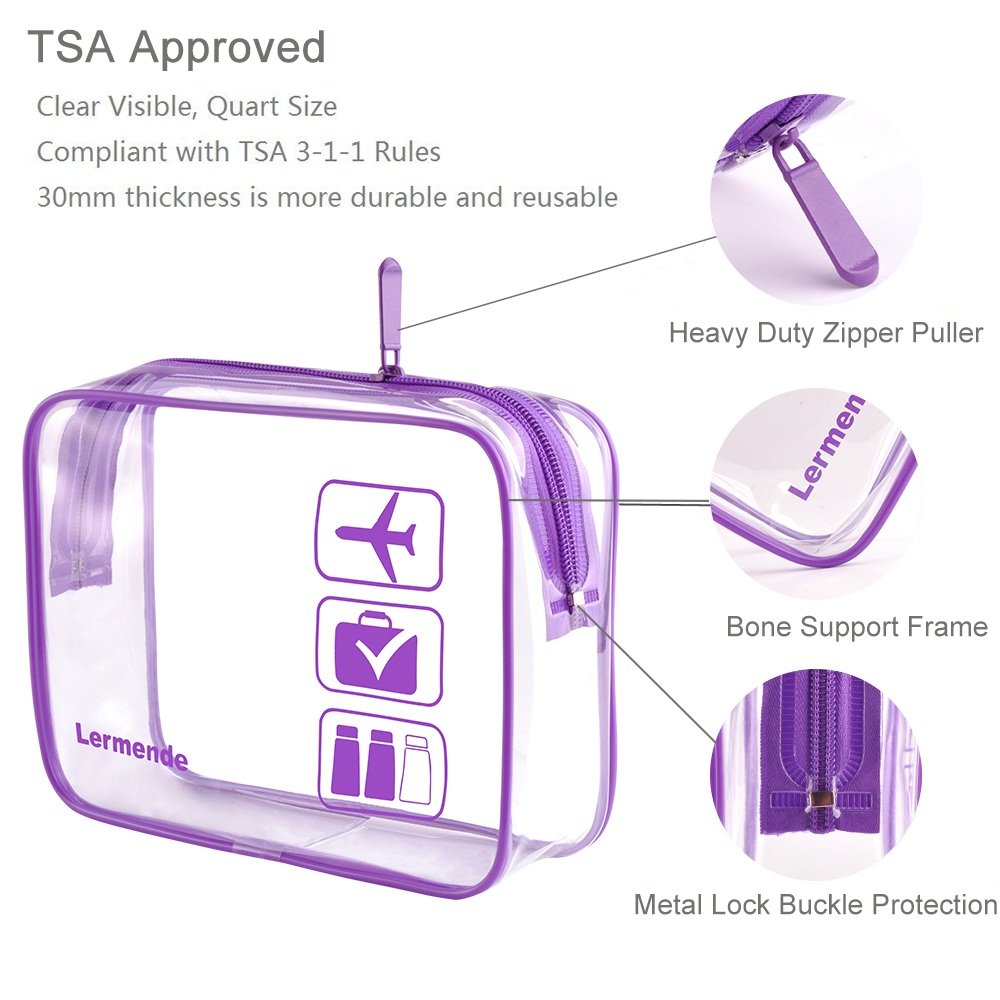 Lermende – Bolsa de aseo, 2 unidades, transparente, aprobada por la TSA, bolsa de viaje de un cuarto, tamaño 3-1-1, talla única