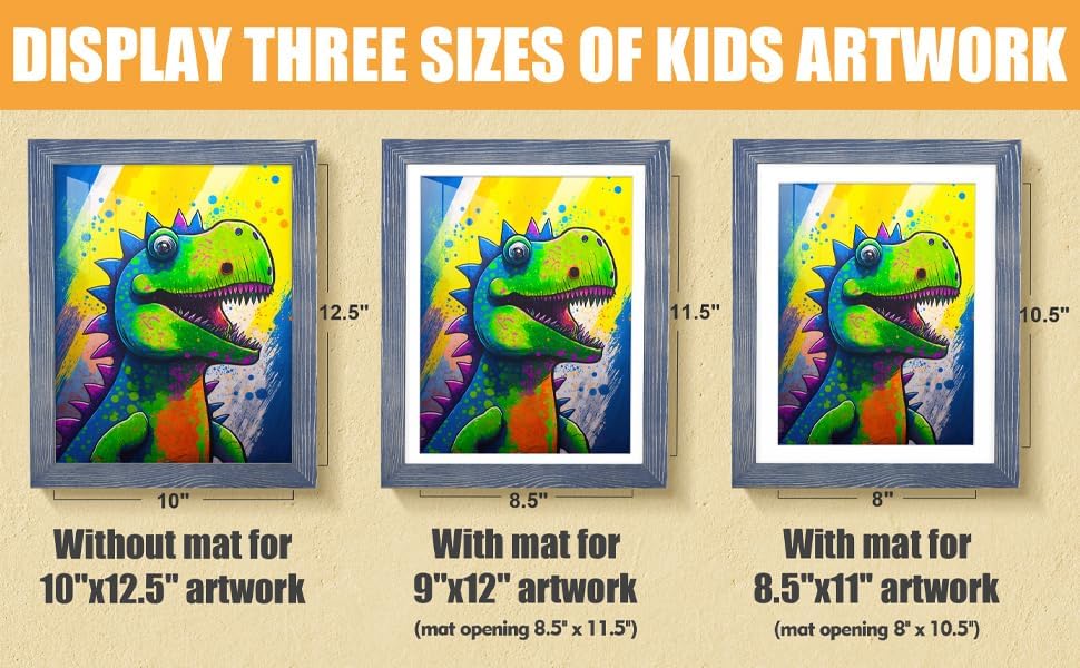 Paquete de 4 marcos de arte para niños, marcos de arte para niños, intercambiables de 8.5 x 11 o 9 x 12 pulgadas con paspartú, 10 x 12.5 pulgadas