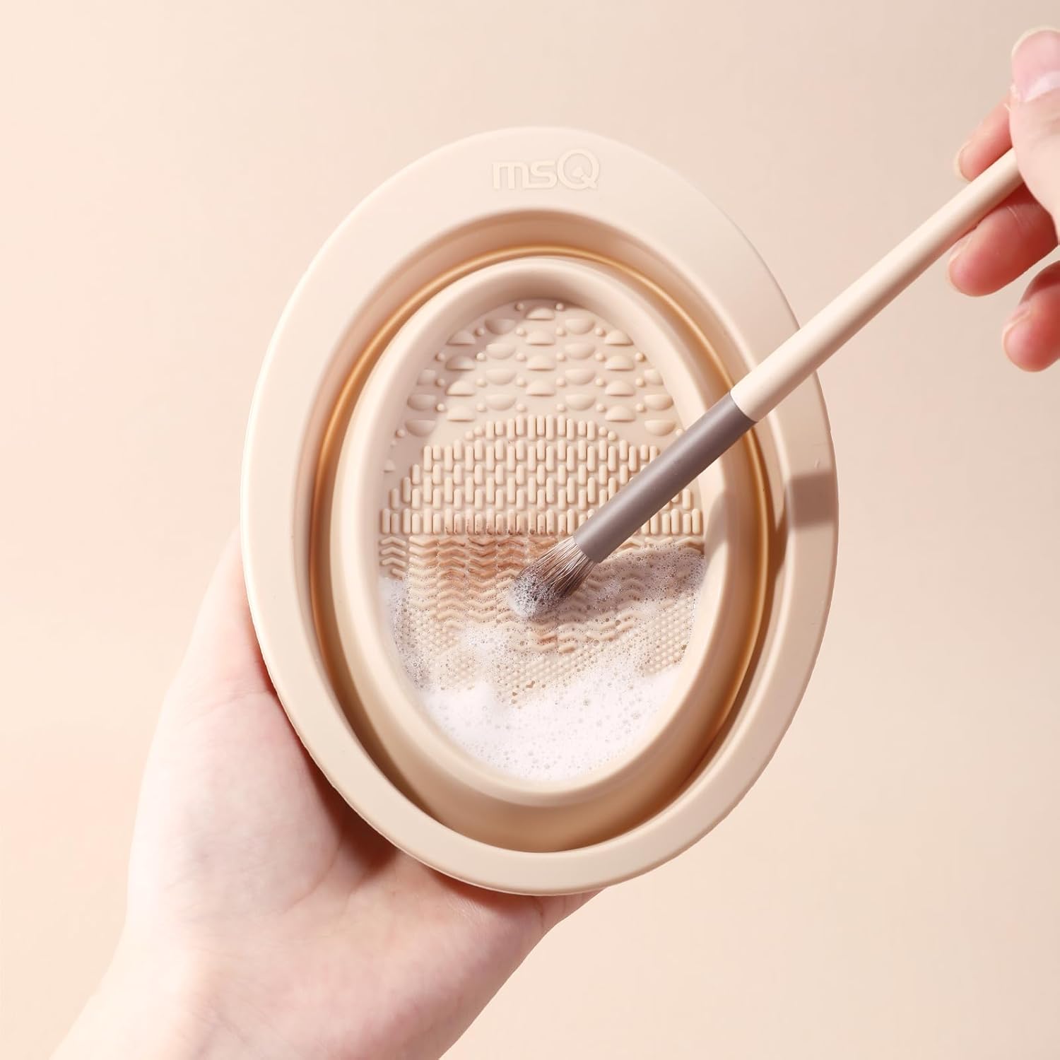 Limpiador de brochas de maquillaje de silicona plegable Tazón MSQ Cepillo de maquillaje Alfombrilla de limpieza portátil para cepillos, soplos de