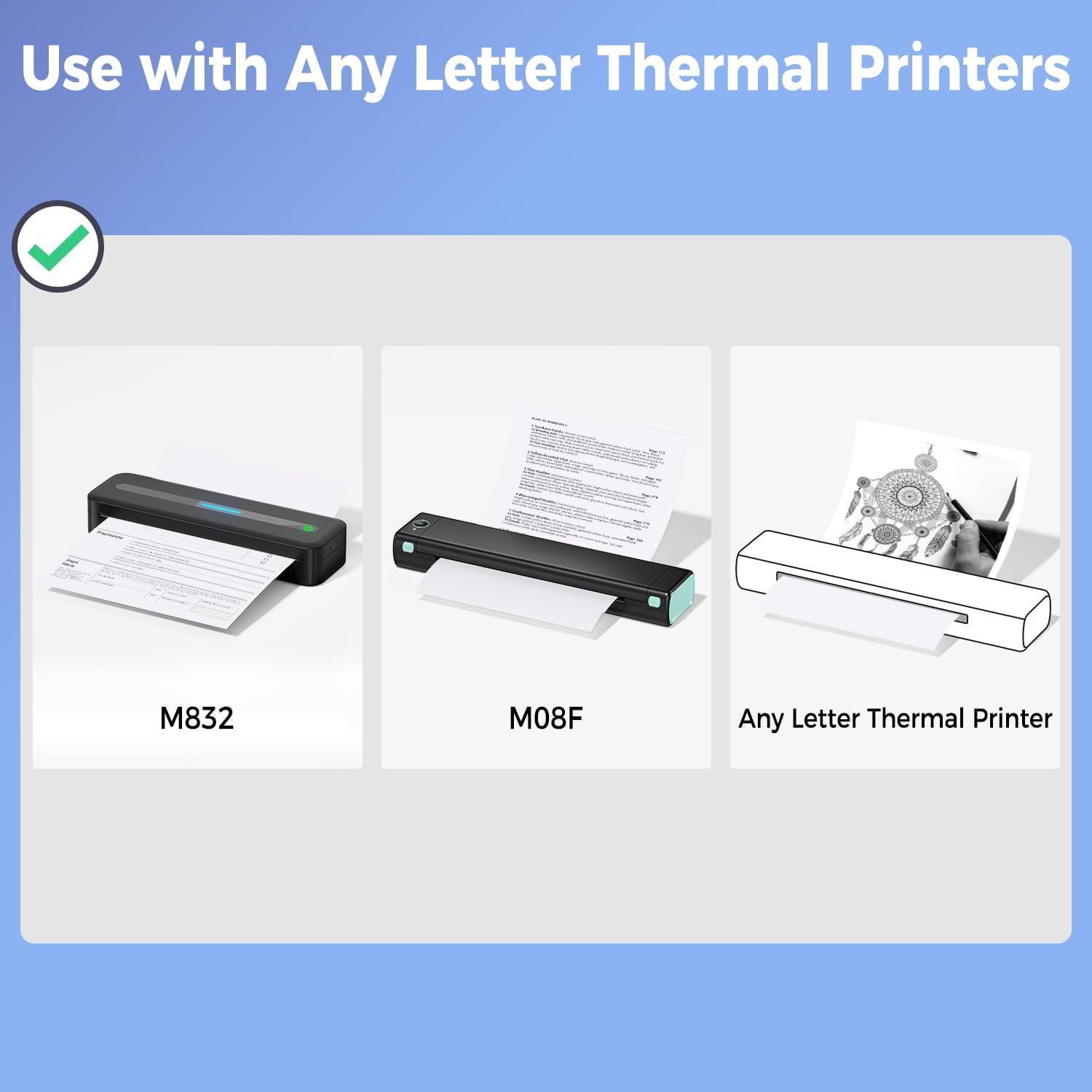 Odaro Papel de impresora térmica de tamaño carta de 8.5 x 11 pulgadas, papel blanco multiusos para oficina, 100 hojas, compatible con impresoras
