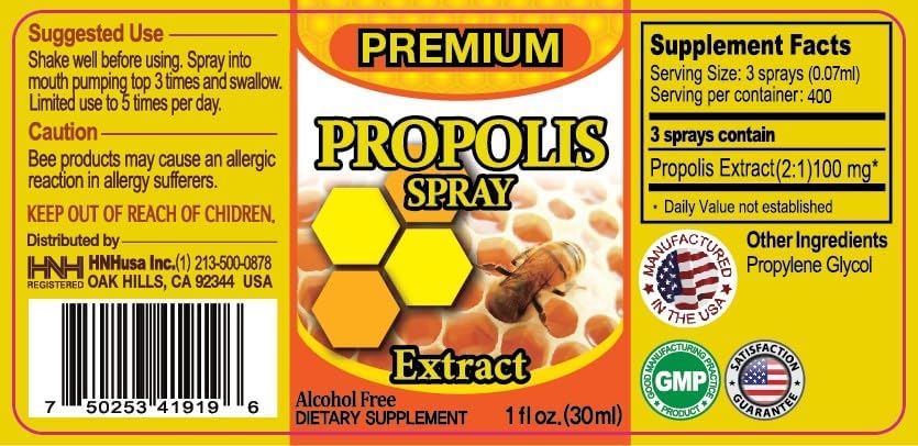 Dr.K&C HNHusa Premium Propolis Spray Alivio del Dolor de Garganta 2.0 fl oz Antioxidante Sistema Inmunológico Apoyo Calmante Natural Abeja Honey