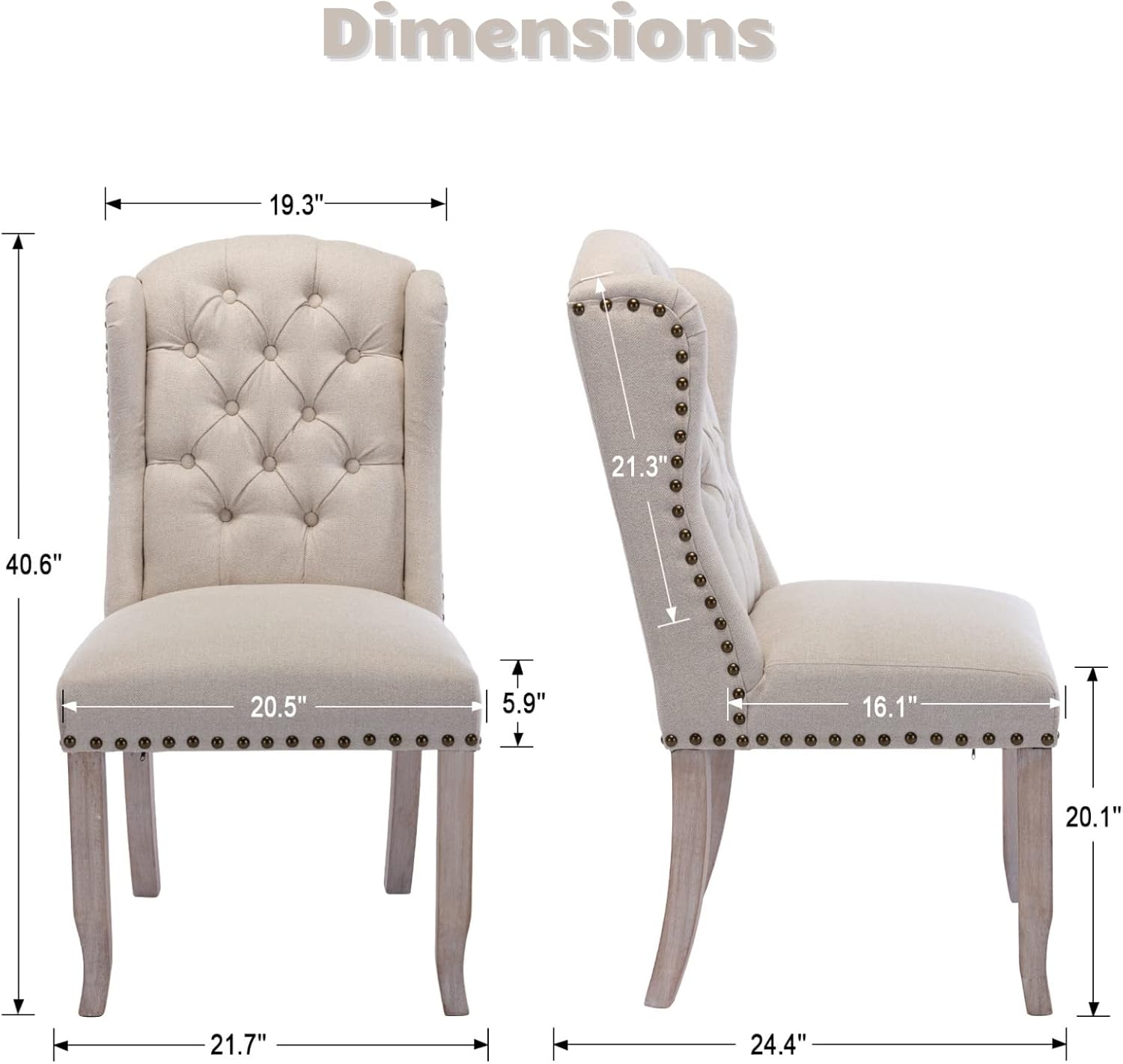 HEAH-YO Juego de 2 sillas de comedor modernas, sillas de cocina tapizadas con patas de madera y clavos de cobre, sillas copetudas sin brazos para