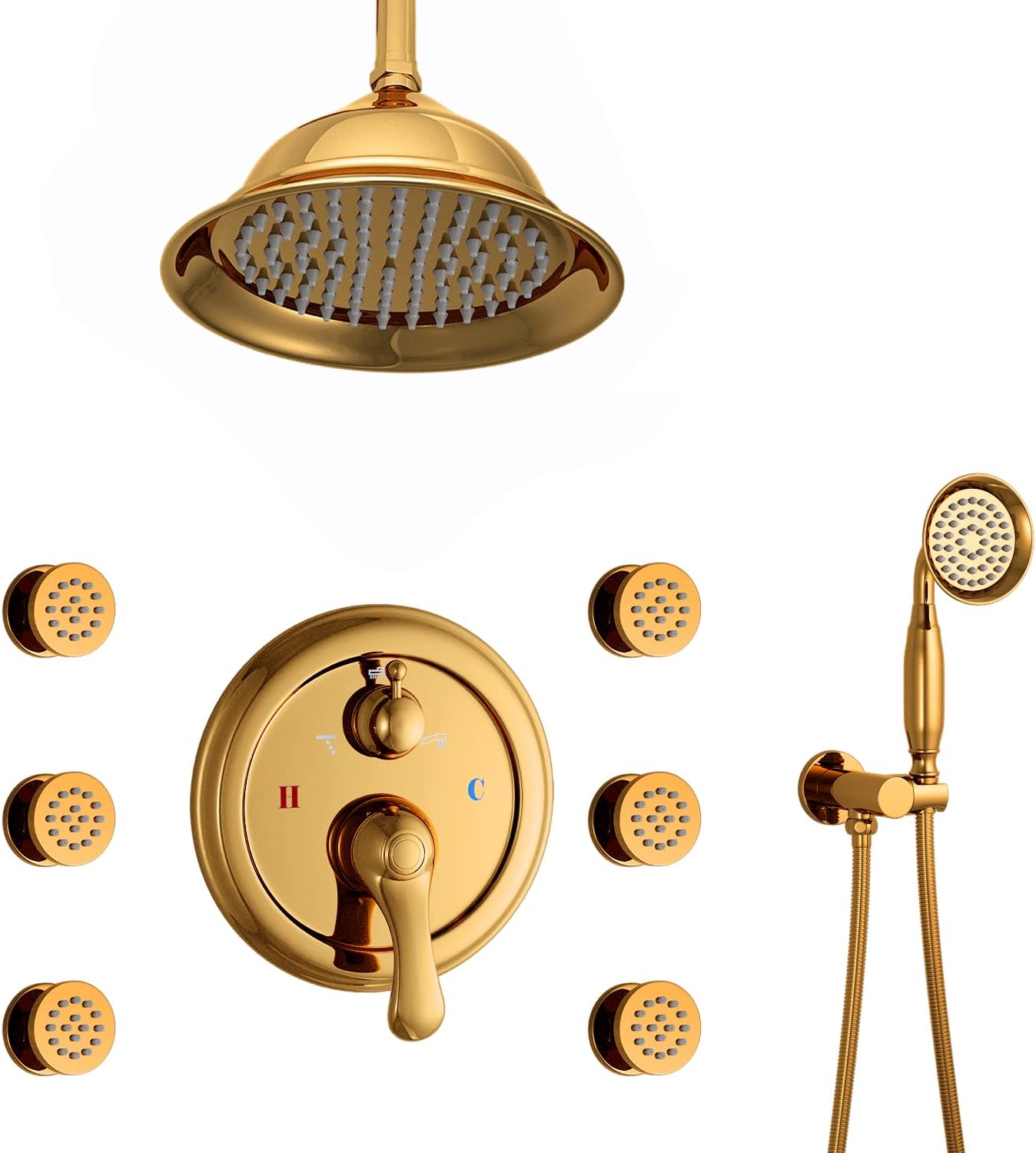 Sistema de ducha AYIVG – Sistema de chorros de cuerpo de ducha de techo, grifo de ducha antiguo, juego completo de ducha con equilibrio de 3 vías,
