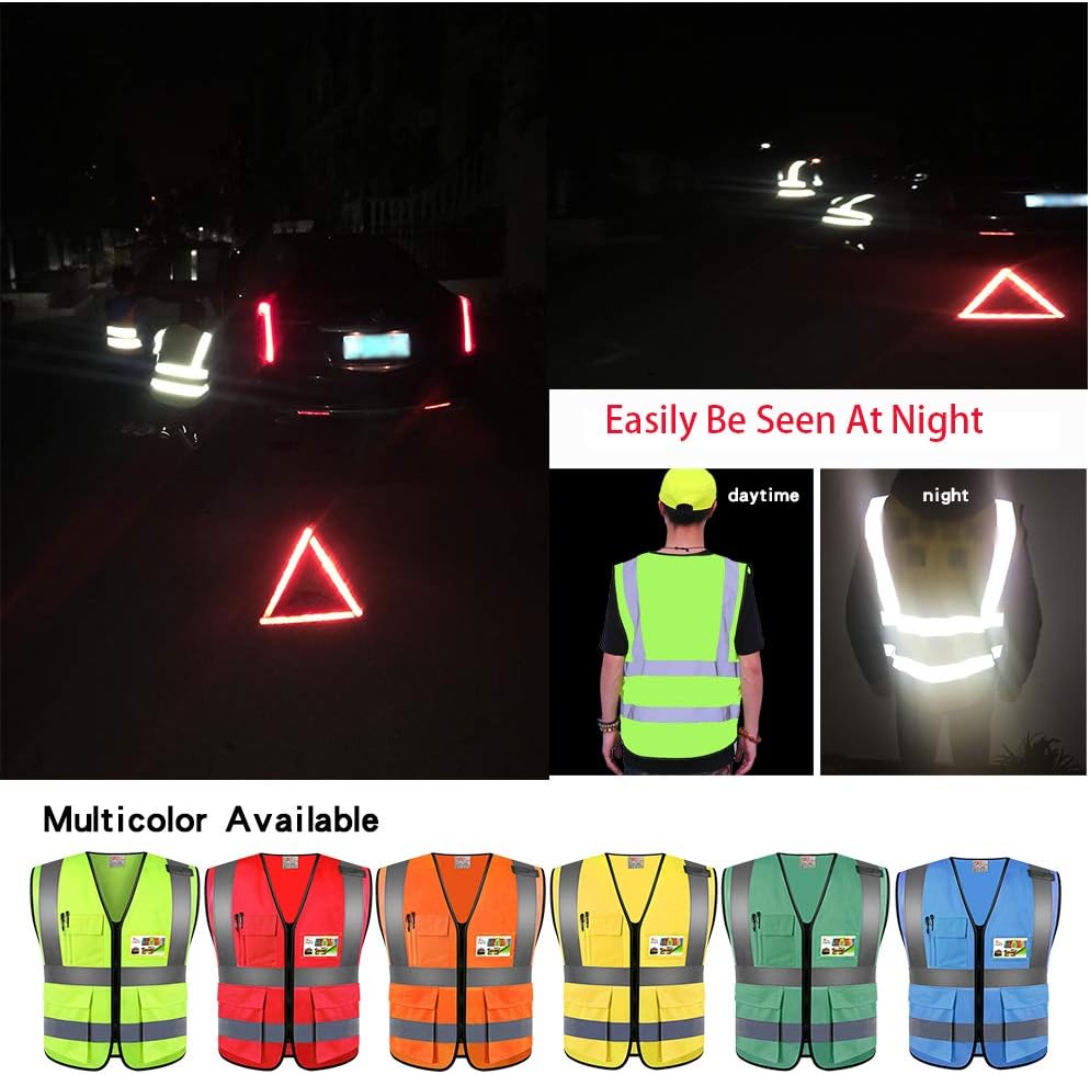 ZOJO – Chalecos de seguridad de alta visibilidad con bolsillos, chalecos reflectantes al por mayor para trabajos al aire libre, ciclismo, trotar,