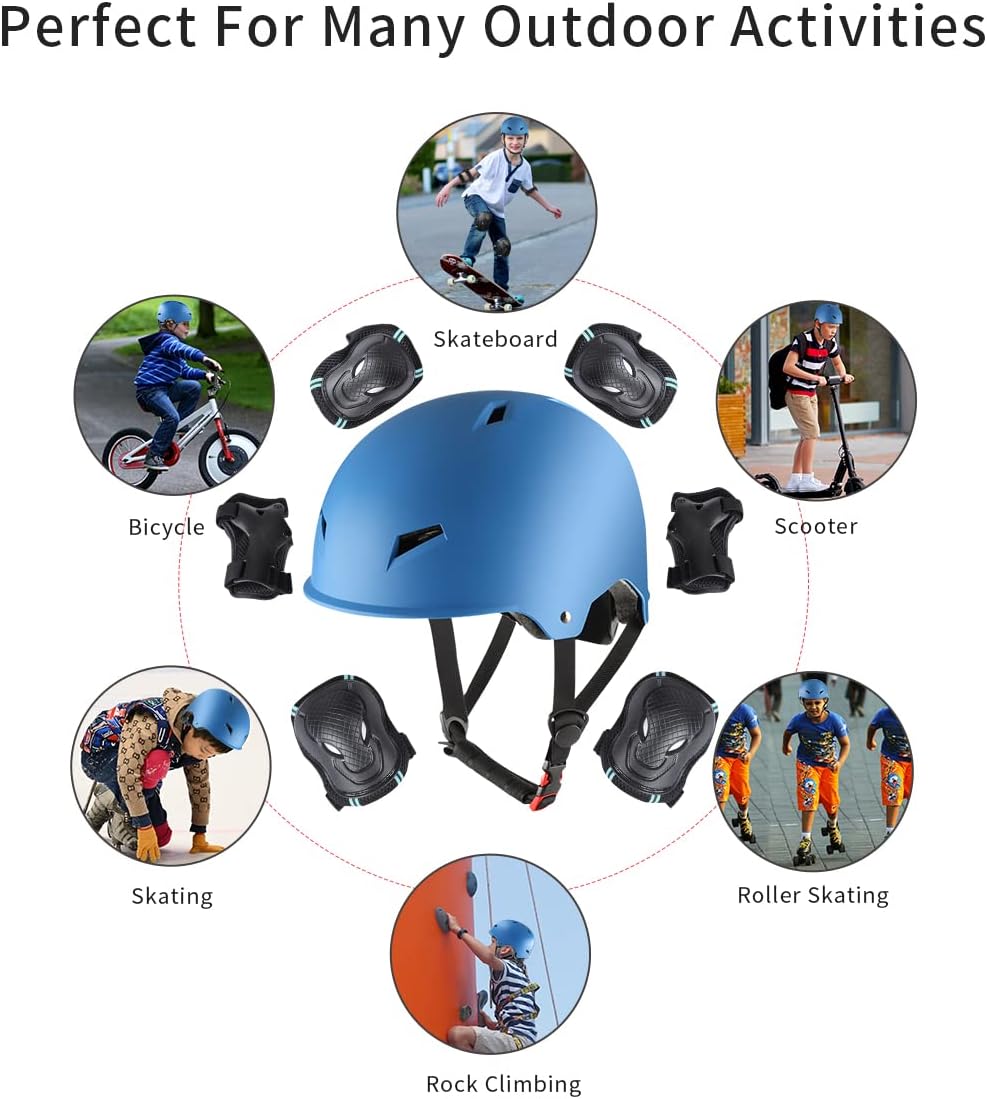 Casco de bicicleta de patineta para adultos, rodilleras, coderas, muñequeras, equipo de protección, conjunto de cascos para adolescentes para