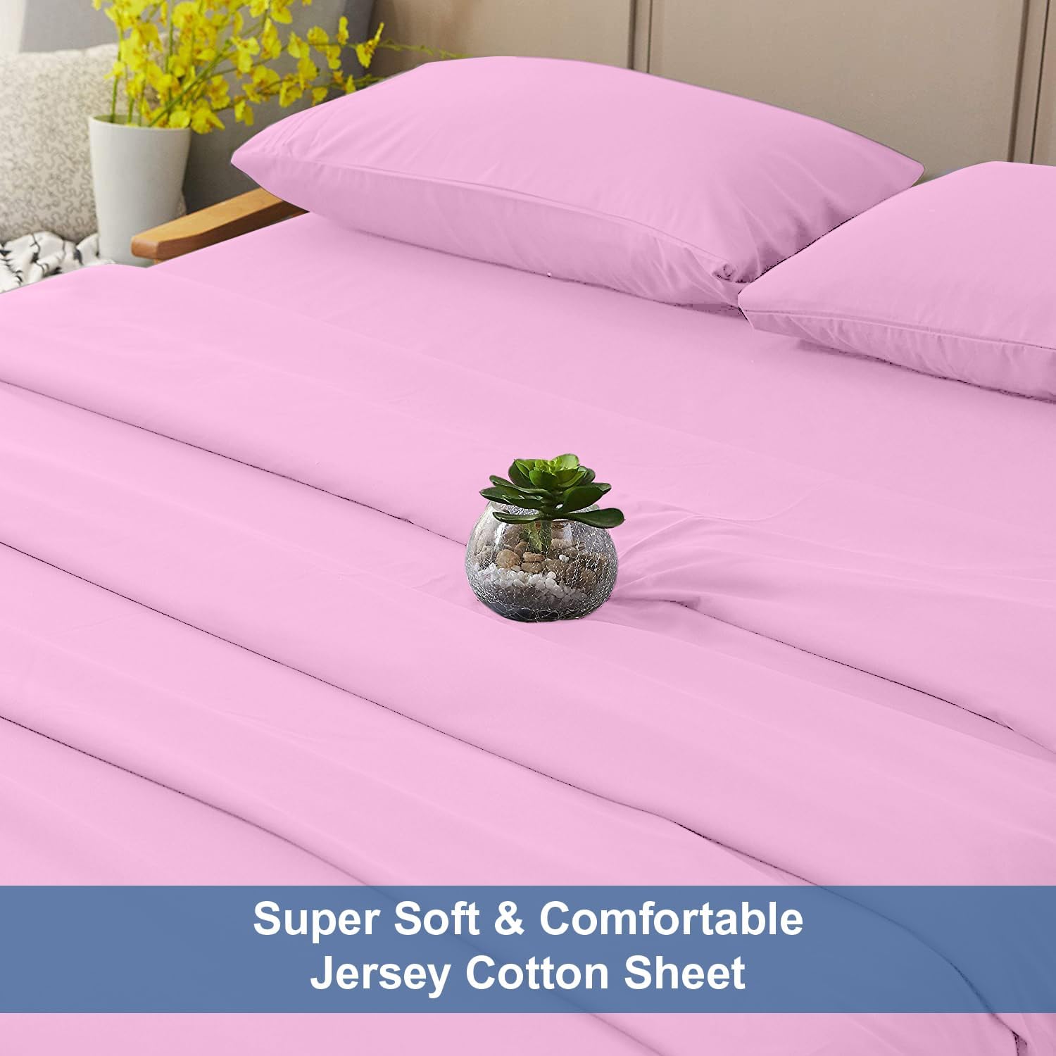 DAN RIVER Juego de sábanas de jersey tamaño matrimonial, sábanas de lujo 100% algodón jaspeado, sábanas de camiseta, ropa de cama para todas las