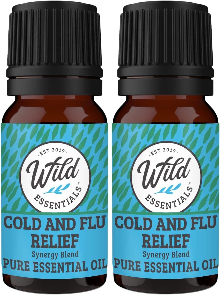 Wild Essentials – Aceite esencial 100% puro para aliviar el resfriado y la gripe mezcla de sinergia, paquete de 2 unidades de 0.3 fl oz, fórmula de