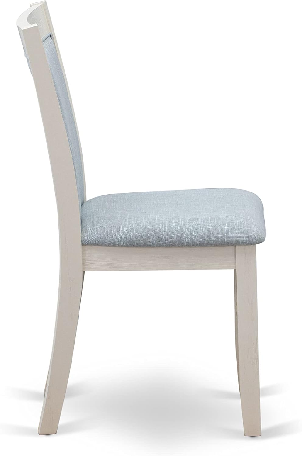 East West Furniture Monza Parsons – Juego de 2 sillas acolchadas de tela azul bebé, lino cepillado blanco