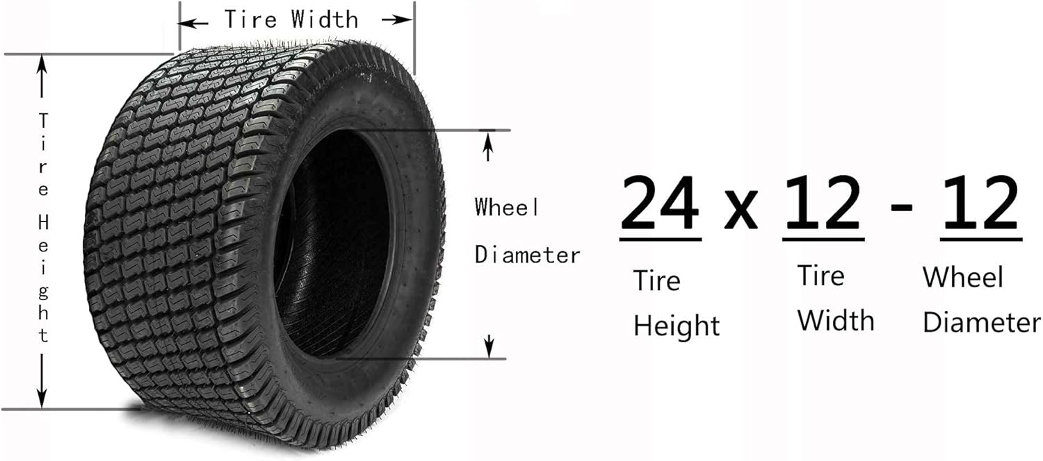 SUNROAD Neumáticos para cortacésped de 24×12.00-12 de 24×12.00-12 pulgadas para tractor de césped y jardín, neumáticos de césped para carrito de
