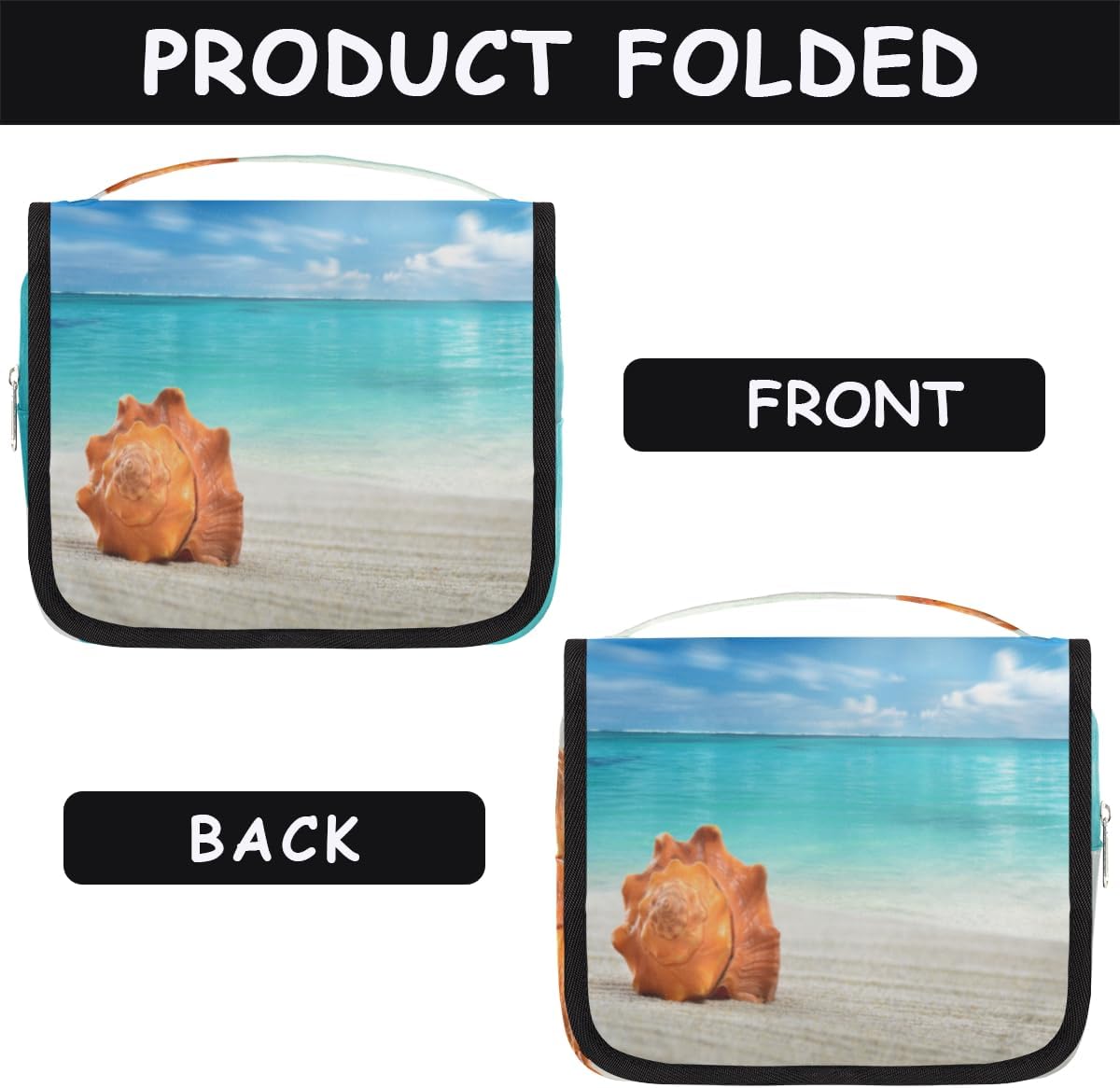 QsirBC Shell – Neceser de playa para mujer, organizador de maquillaje de viaje con gancho para colgar, bolsas de cosméticos de viaje para accesorios