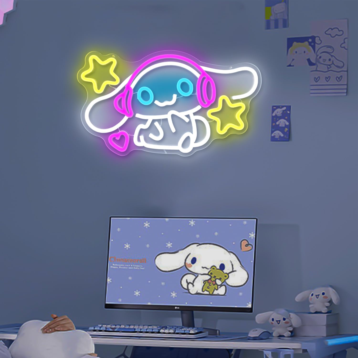 Cinnamoroll – Letrero de neón con luz de neón de anime para decoración de pared, letreros LED de dibujos animados para dormitorio, habitación de