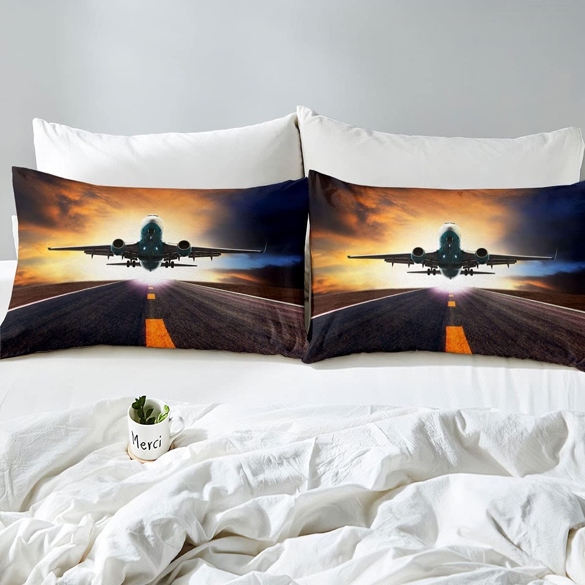 Feelyou Juego de edredón de avión para niñas, niños y adolescentes, juego de ropa de cama de aviación, pista de aviación, juego de ropa de cama de