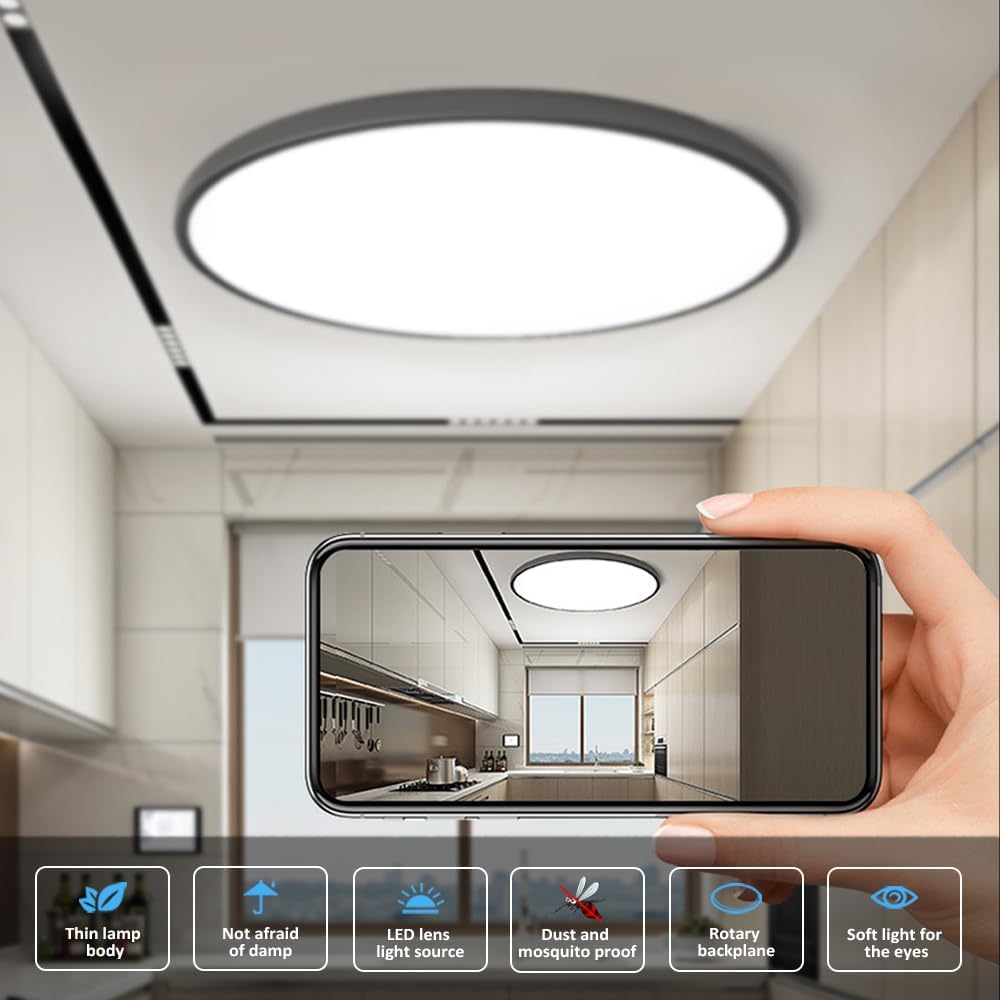 Lámpara de techo de montaje empotrado, lámpara LED de montaje en superficie de 30 W para dormitorio, cocina, lámparas de montaje plano ultrafinas y