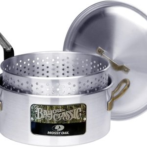 Bayou Classic Olla de aluminio de 14 cuartos de galón de roble musgoso de 47.62 oz con tapa y cesta perforada de aluminio con asas remachadas de Bayou Classic Olla de aluminio de 14 cuartos de galón de roble musgoso de 47.62 oz con tapa y cesta perforada de aluminio con asas remachadas de