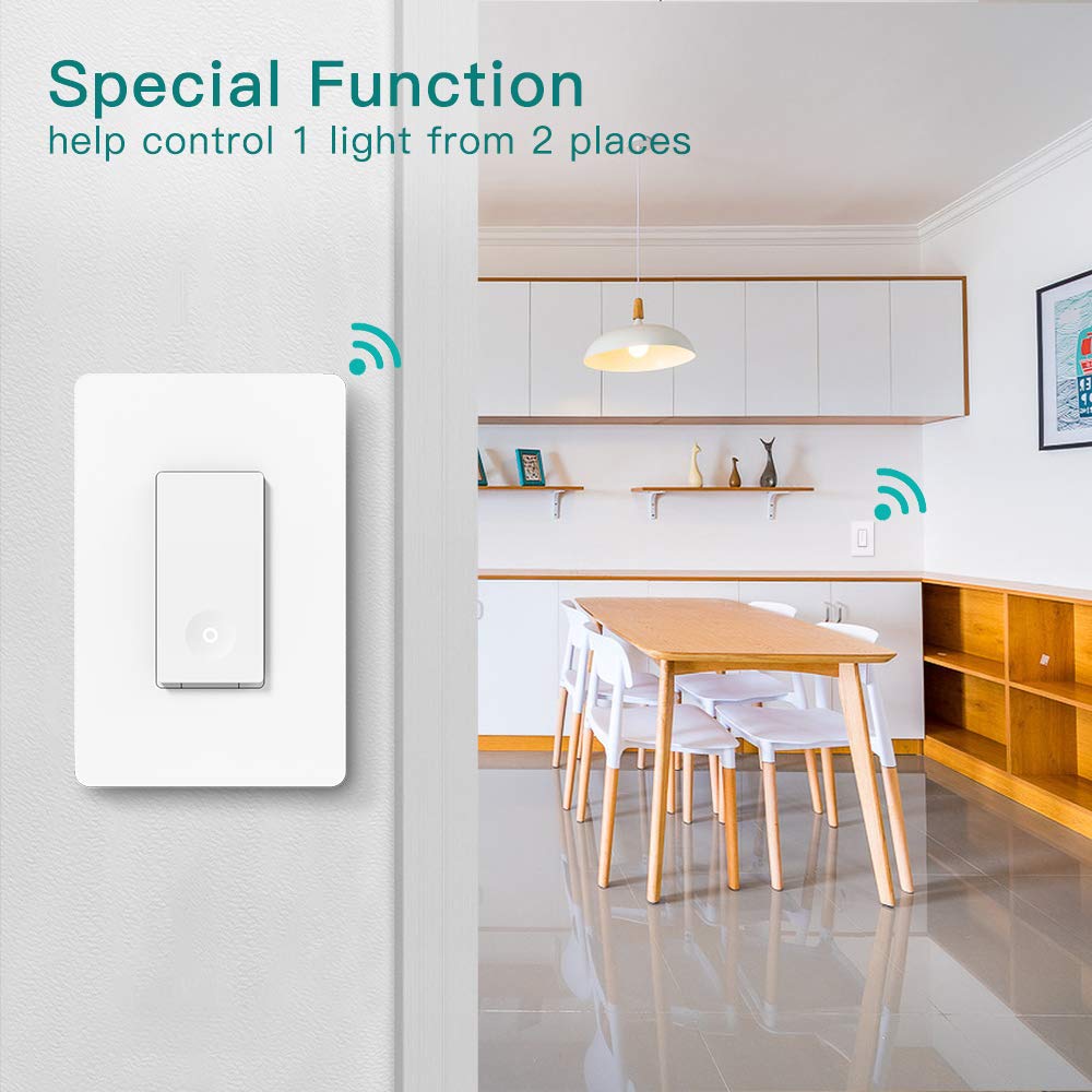 TREATLIFE Interruptor inteligente de 3 vías, interruptor de luz WiFi de 2.4 GHz, funciona con Alexa y Google Home, requiere cable neutro, control