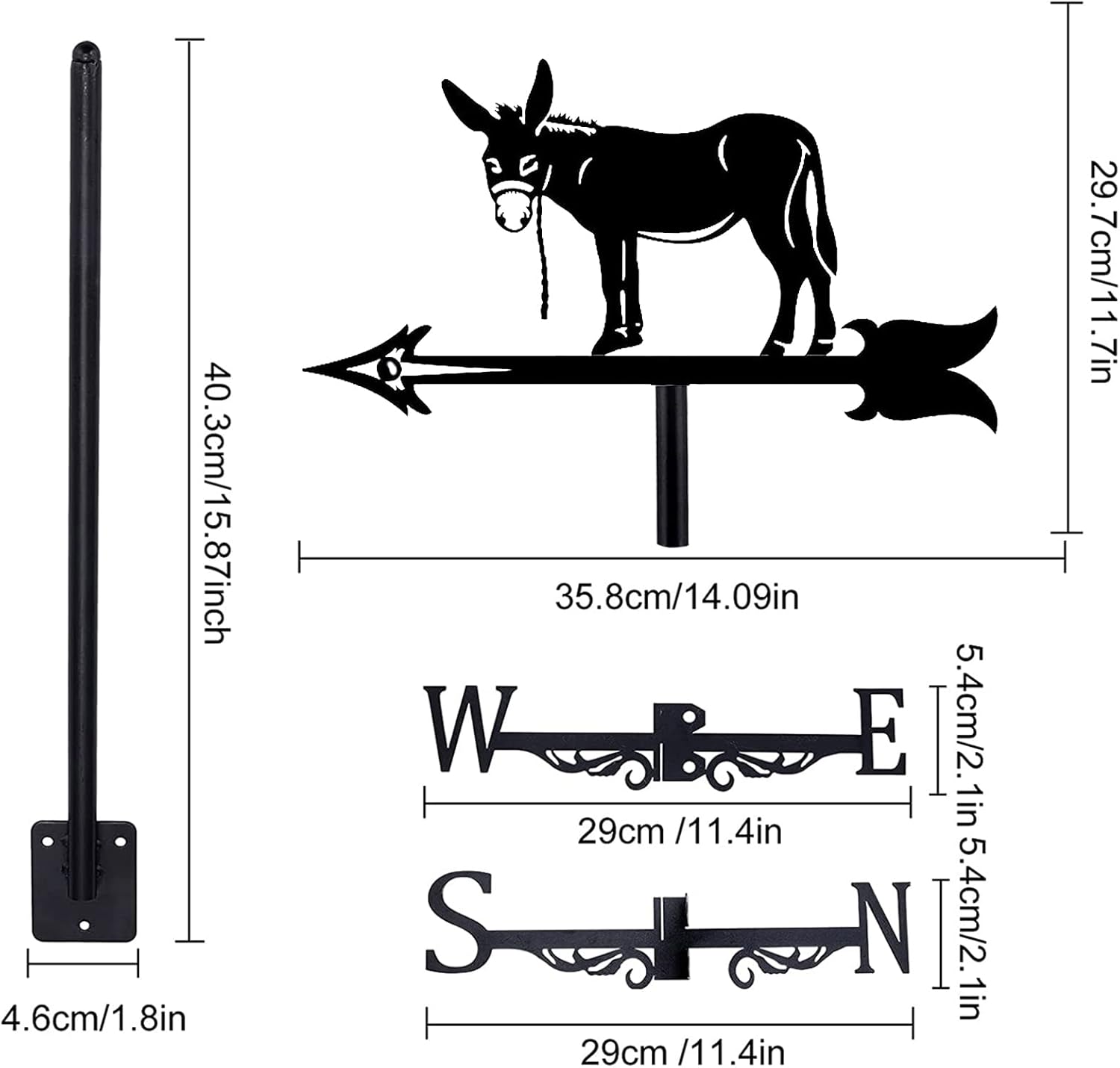 Exquisito adorno de metal para veleta meteorológica, estilo europeo, burro forjado, veleta de hierro, decoración de techo, kit indicador de