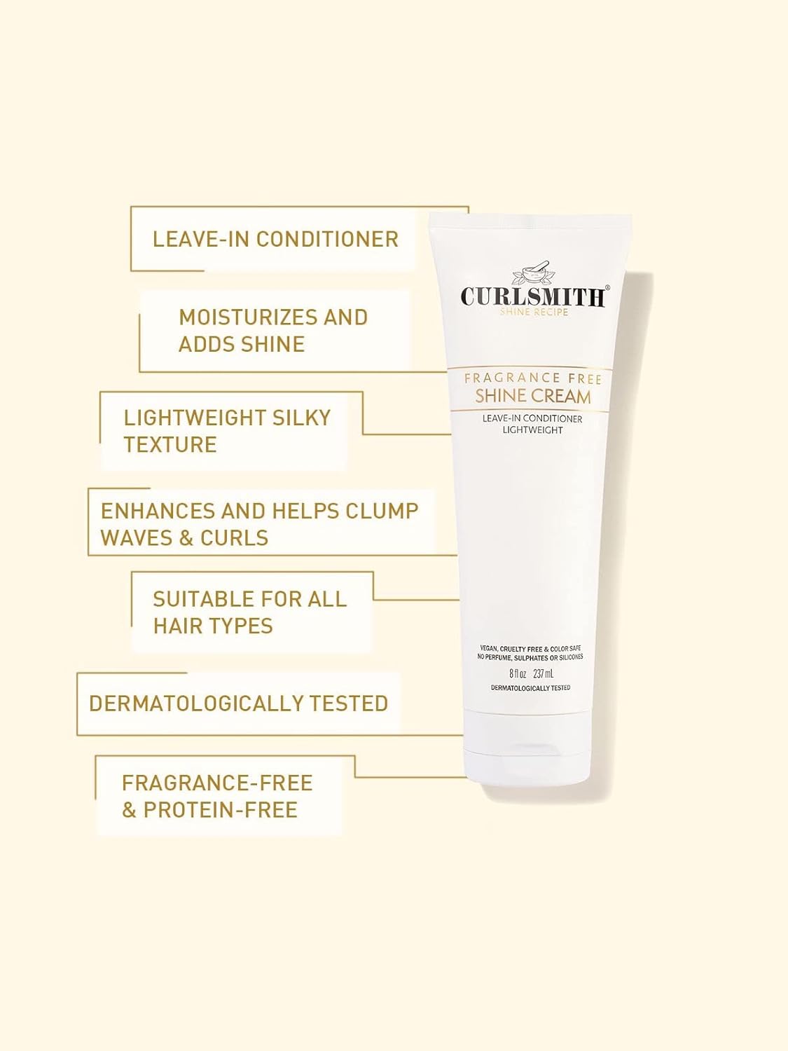CURLSMITH – Shine Cream, acondicionador sin enjuague, hidratante, sensible, sin fragancia para todo tipo de rizos y cabello, vegano (8 fl oz)