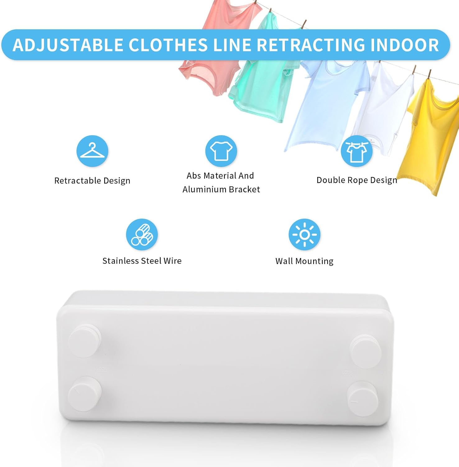Tendedero retráctil para interiores y exteriores, línea de ropa ajustable retráctil para interiores, líneas de ropa dobles, línea de lavandería