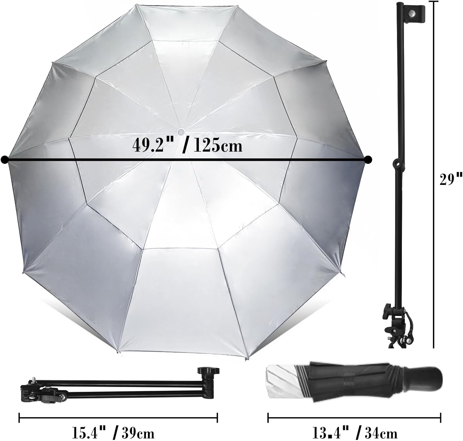 HOBVO Paraguas de golf UPF 50+ con abrazadera universal ajustable, paraguas portátil para lluvia, apertura y cierre manual, para silla de playa,